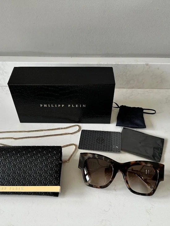 NWT Philipp Plein | Ladies Butterfly Sunglasses | Havana Purse Case & Chain Set - Picture 6 of 7